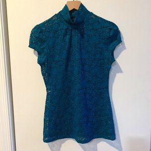 Express Teal Lace Turtleneck Top Sz Sm